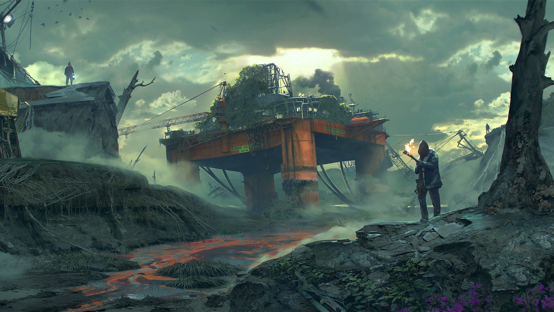 Environment key art, crashed oil rig