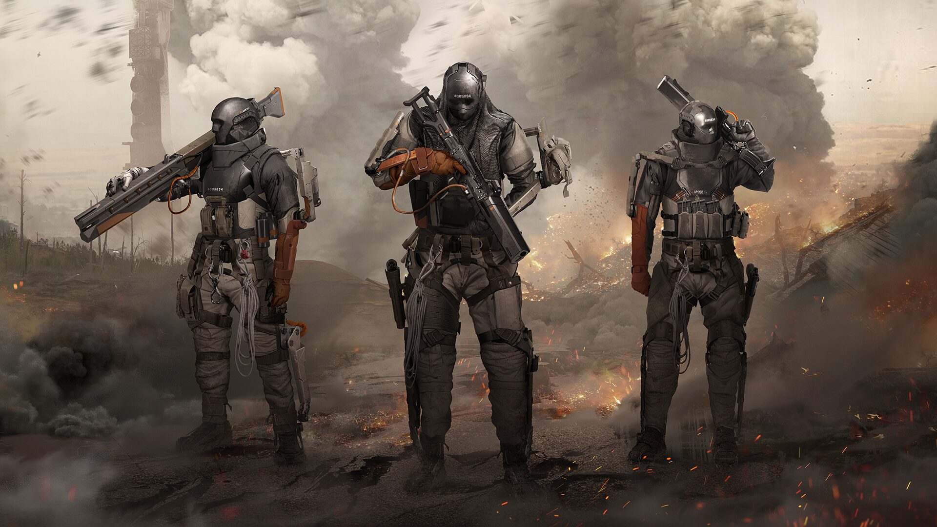 Character key art, exo suit lineup