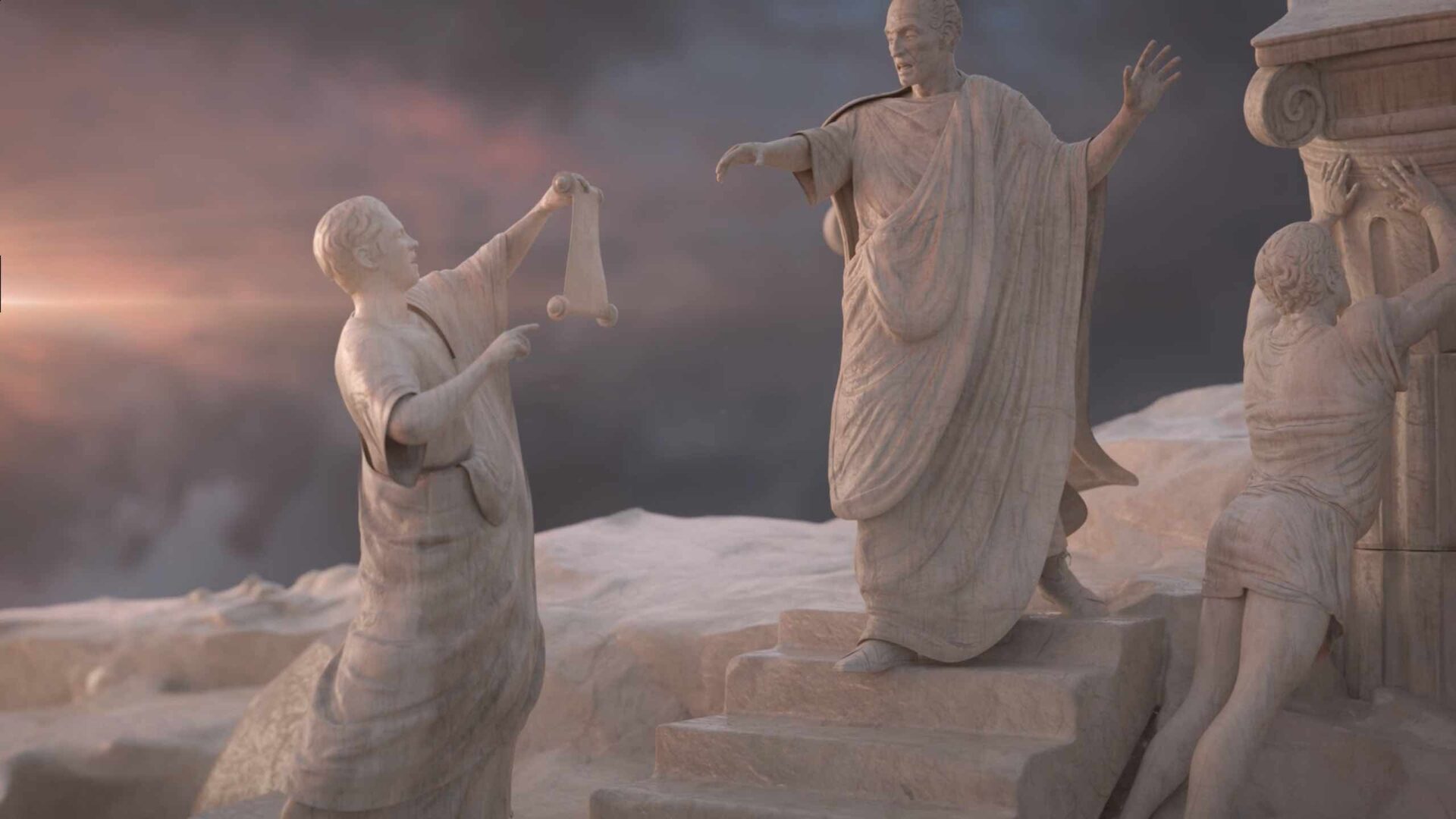 Cinematic still, senate stairs