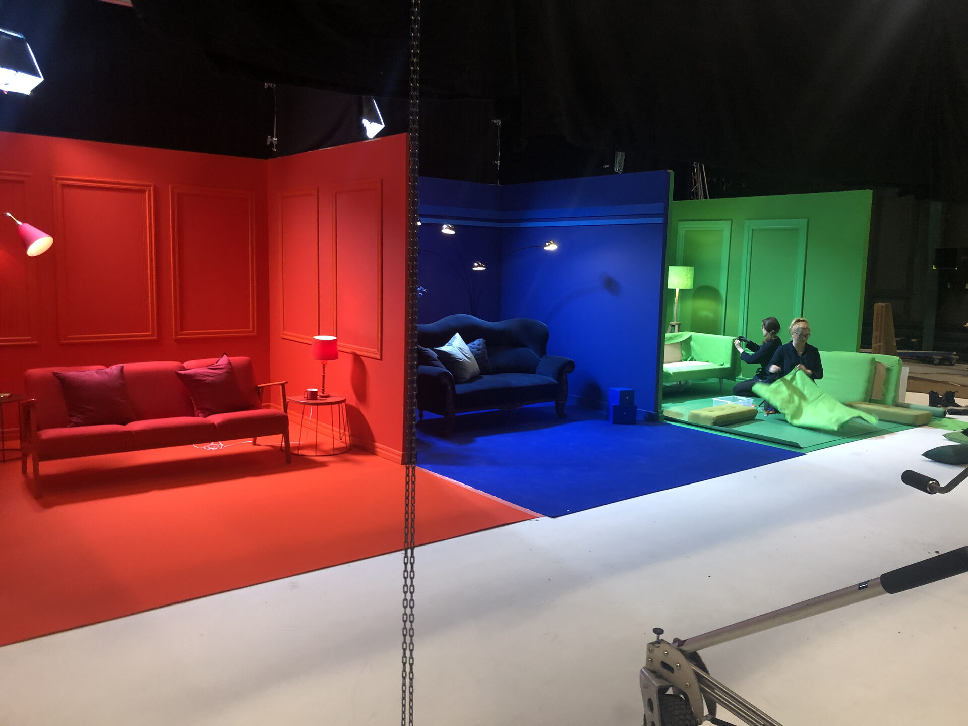 Behind the scenes, colour coded sets