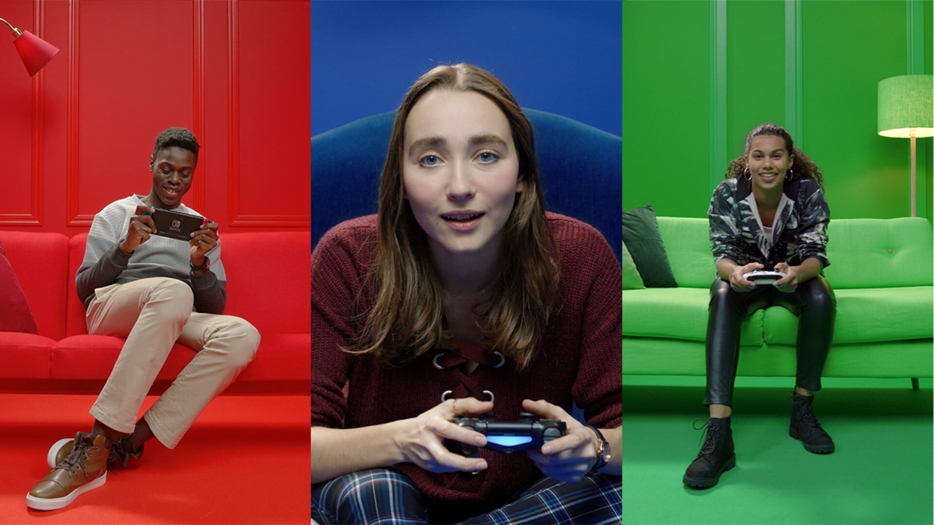 Cross platform triptych, red blue green