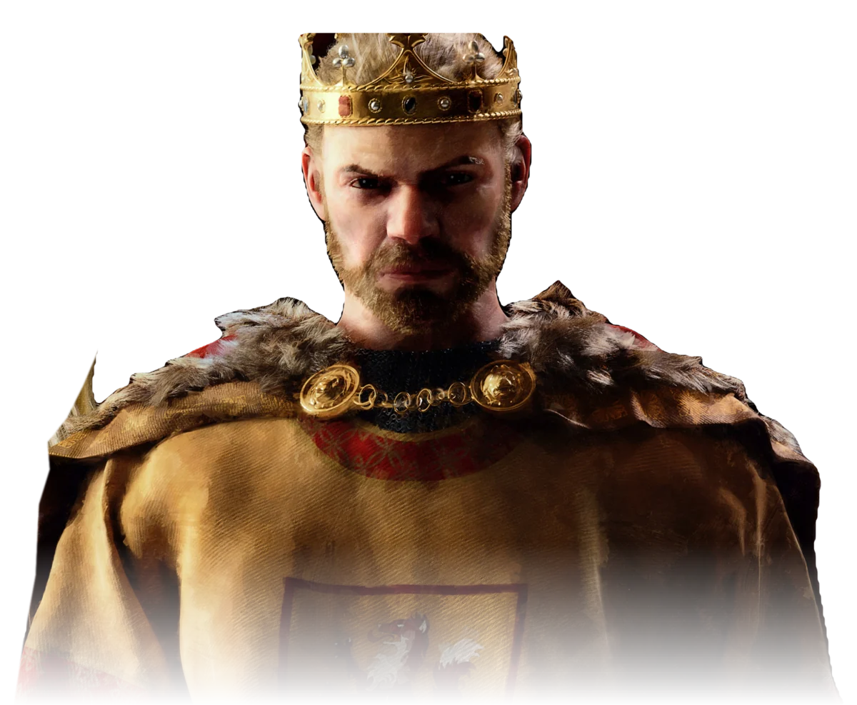 The king from the Crusader Kings III key art, lifted out of the scene and left standing alone